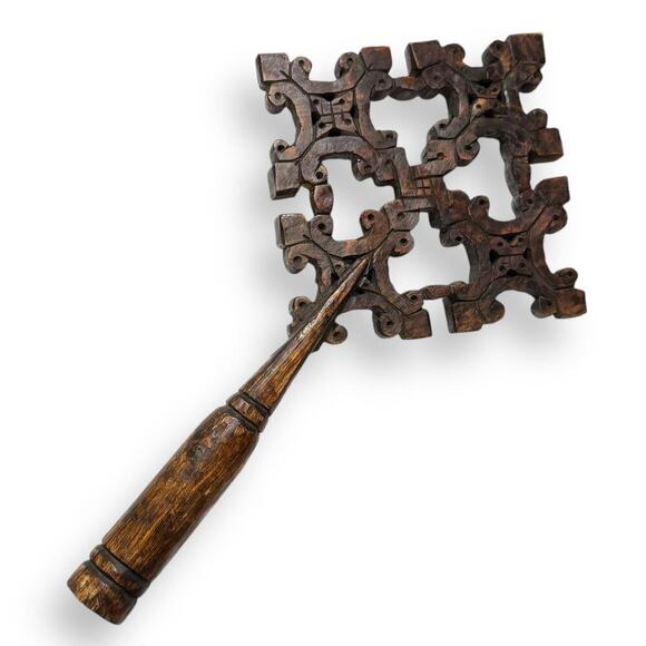 Vintage Ethiopian Coptic Cross Orthodox Christian Wooden Blessing Hand Carved - Picture 1 of 11